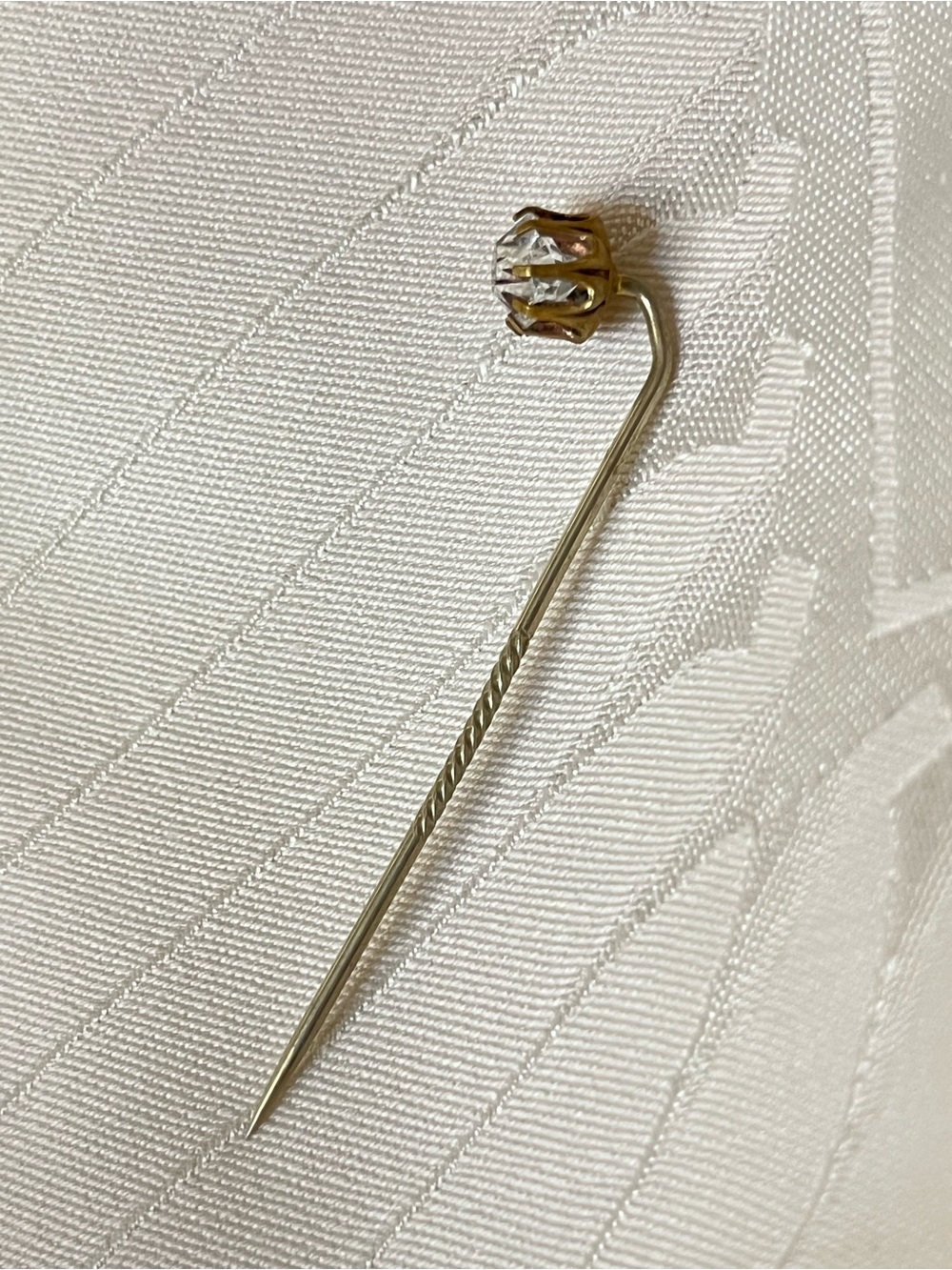 Vintage Gold Tone Clear Stone Stick Pin Hat Pin Estate Jewelry